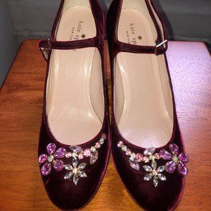 Kate Spade Burgundy Velvet Heels with Multicolor Sequins Size 9